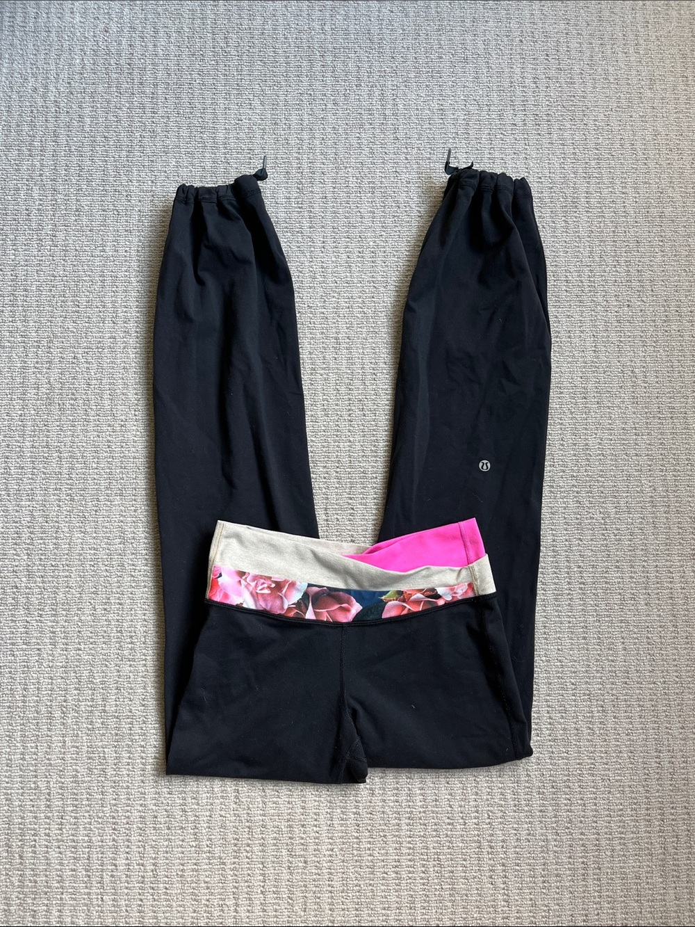 Lululemon flared leggings with pink waist band